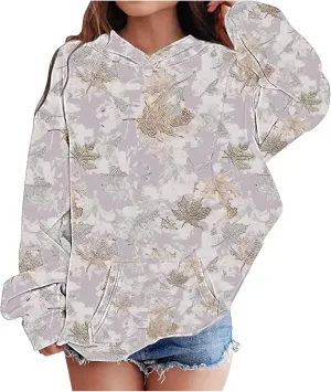 Children's Hoodies Camo Oversized Sweatshirt Maple Leaf Print Pullover Trendy Cute Long Sleeve Tops with Pockets