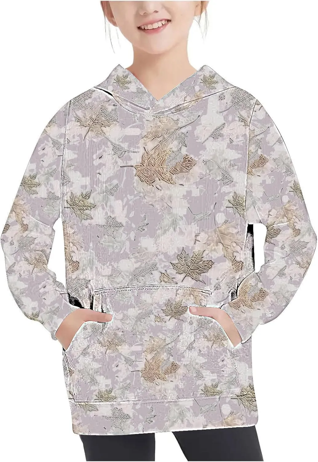 Children's Hoodies Camo Oversized Sweatshirt Maple Leaf Print Pullover Trendy Cute Long Sleeve Tops with Pockets