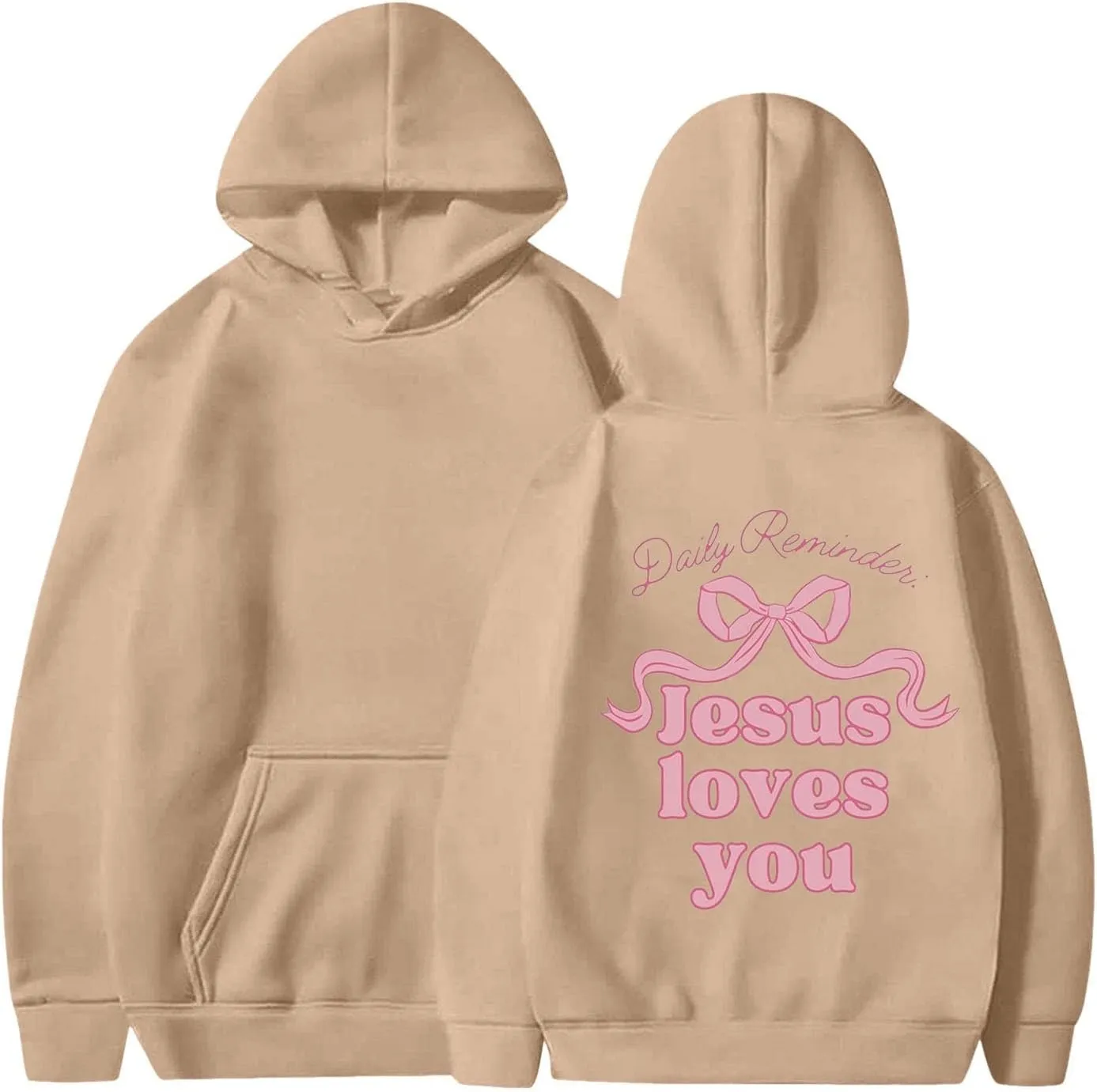 Christian Hoodies for Women Bible Verse Jesus Loves You Graphic Hoodie Long Sleeve Oversized Sweatshirt with Pockets