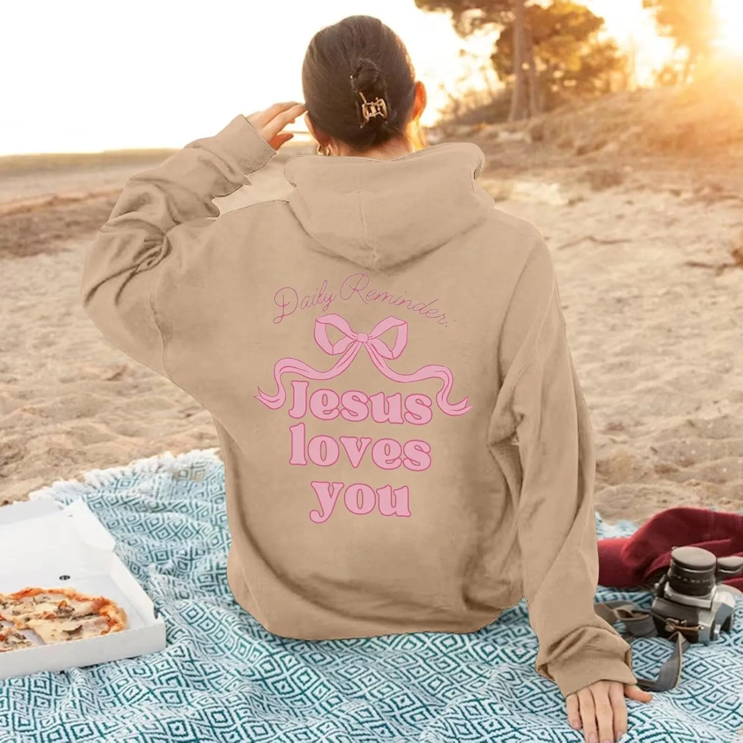 Christian Hoodies for Women Bible Verse Jesus Loves You Graphic Hoodie Long Sleeve Oversized Sweatshirt with Pockets