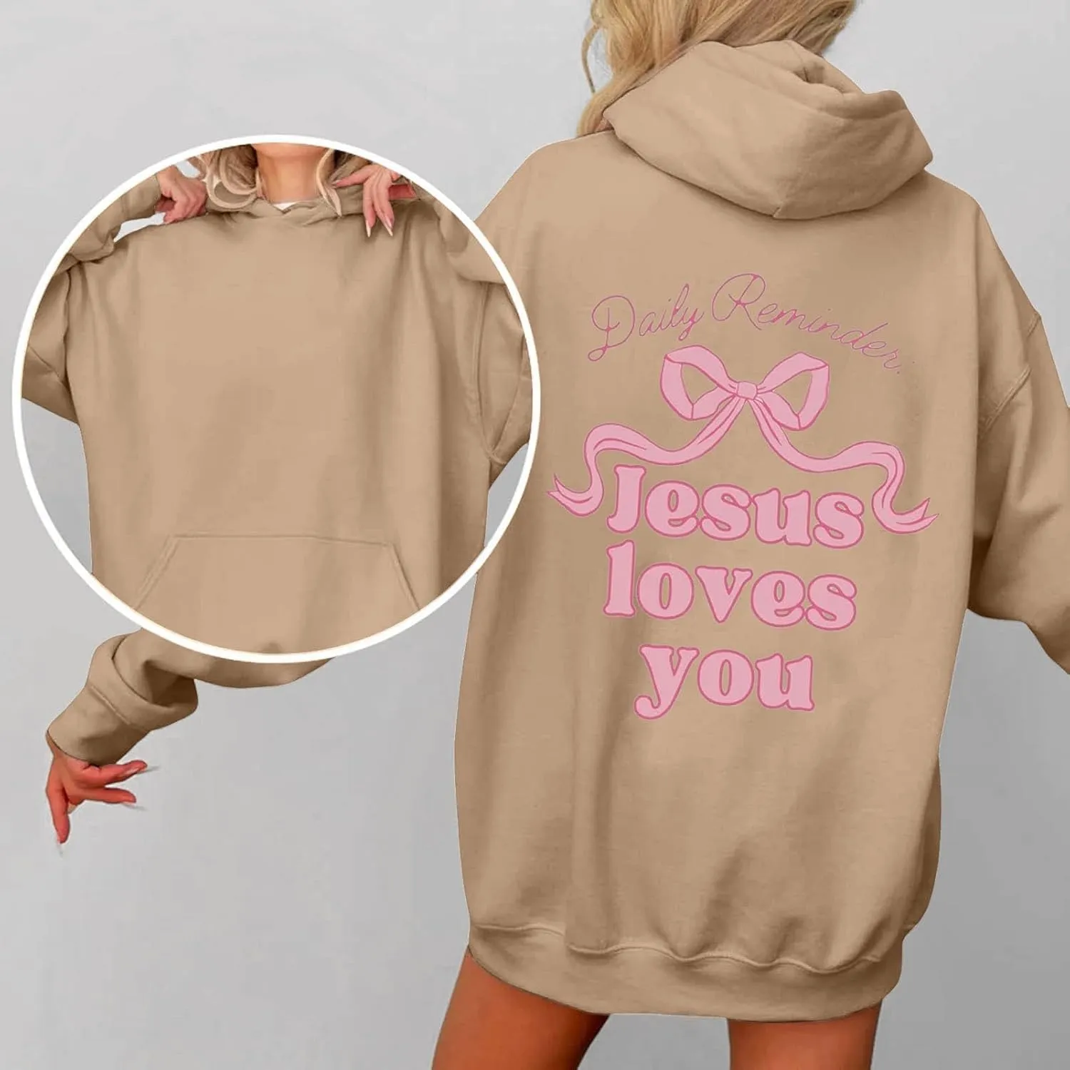 Christian Hoodies for Women Bible Verse Jesus Loves You Graphic Hoodie Long Sleeve Oversized Sweatshirt with Pockets