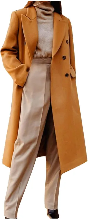Coats for Women Elegant Notched Lapel Collar Double Breasted Long Blazers Plus Size Temperament Business Trench Coat