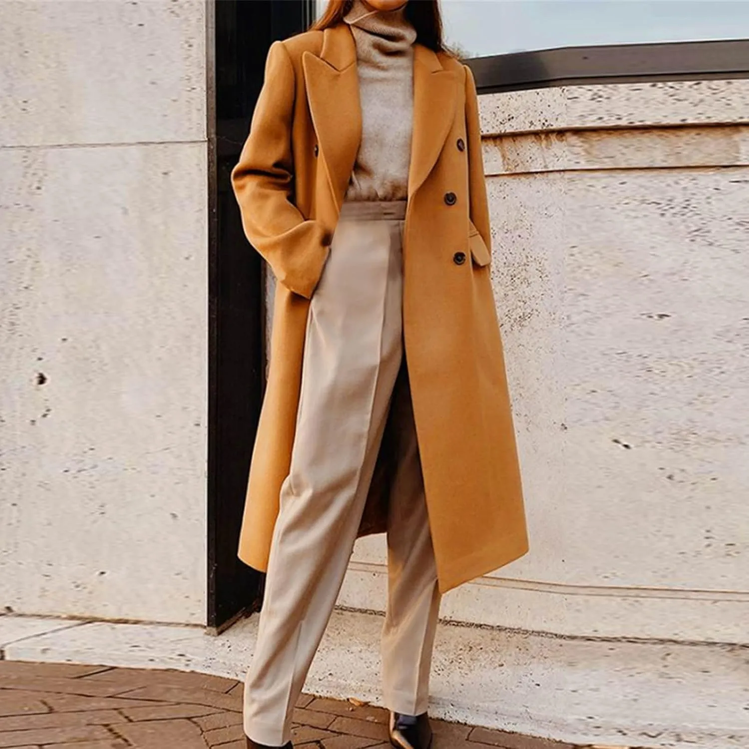 Coats for Women Elegant Notched Lapel Collar Double Breasted Long Blazers Plus Size Temperament Business Trench Coat