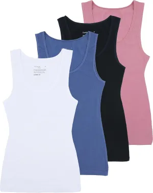 Comfneat Women's 4-Pack Slim-Fit Basic Tanks Cotton Casual Comfy Top Underwear Vests