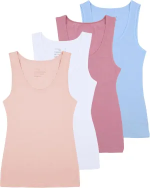 Comfneat Women's 4-Pack Slim-Fit Basic Tanks Cotton Casual Comfy Top Underwear Vests