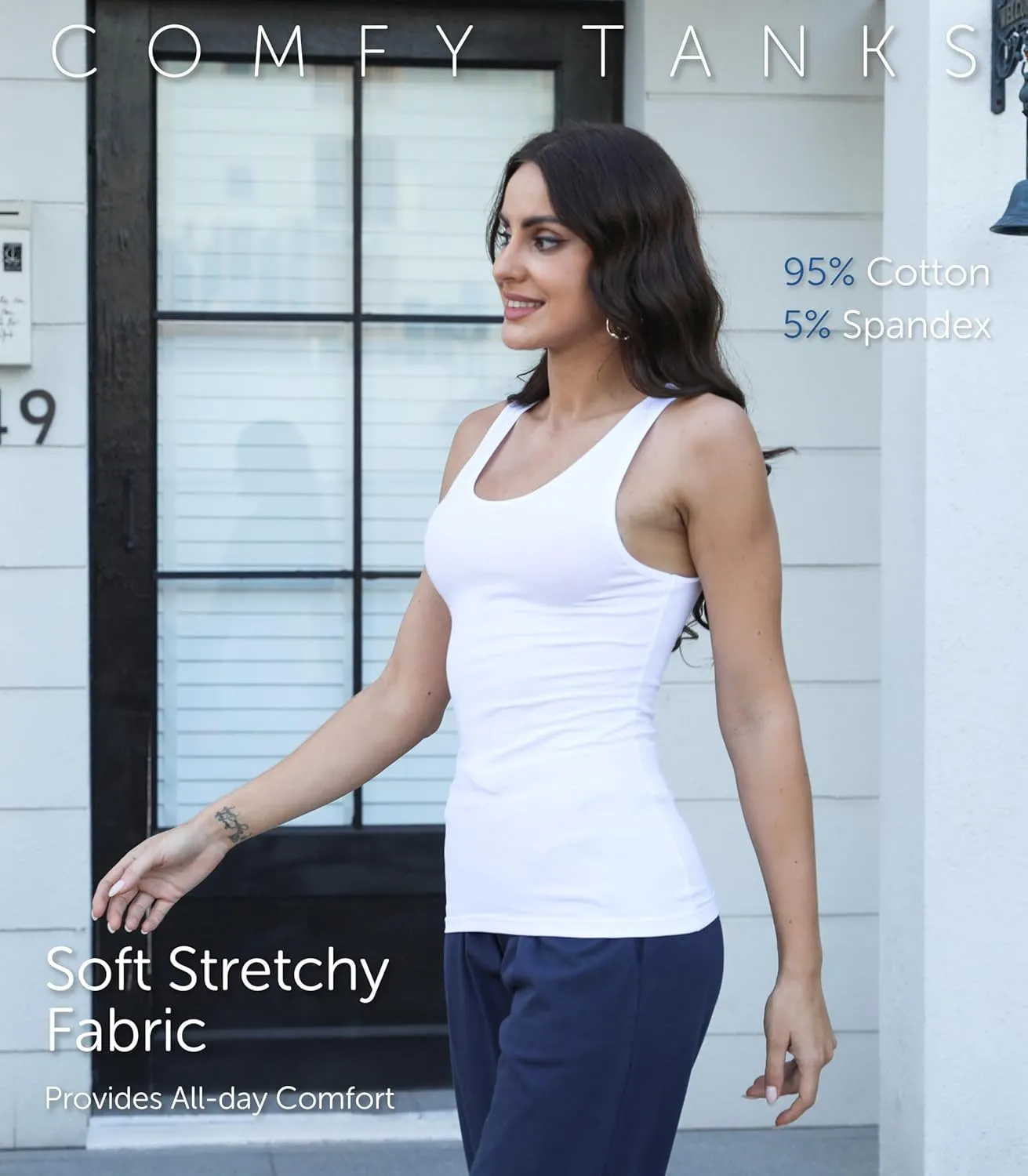 Comfneat Women's 4-Pack Slim-Fit Basic Tanks Cotton Casual Comfy Top Underwear Vests
