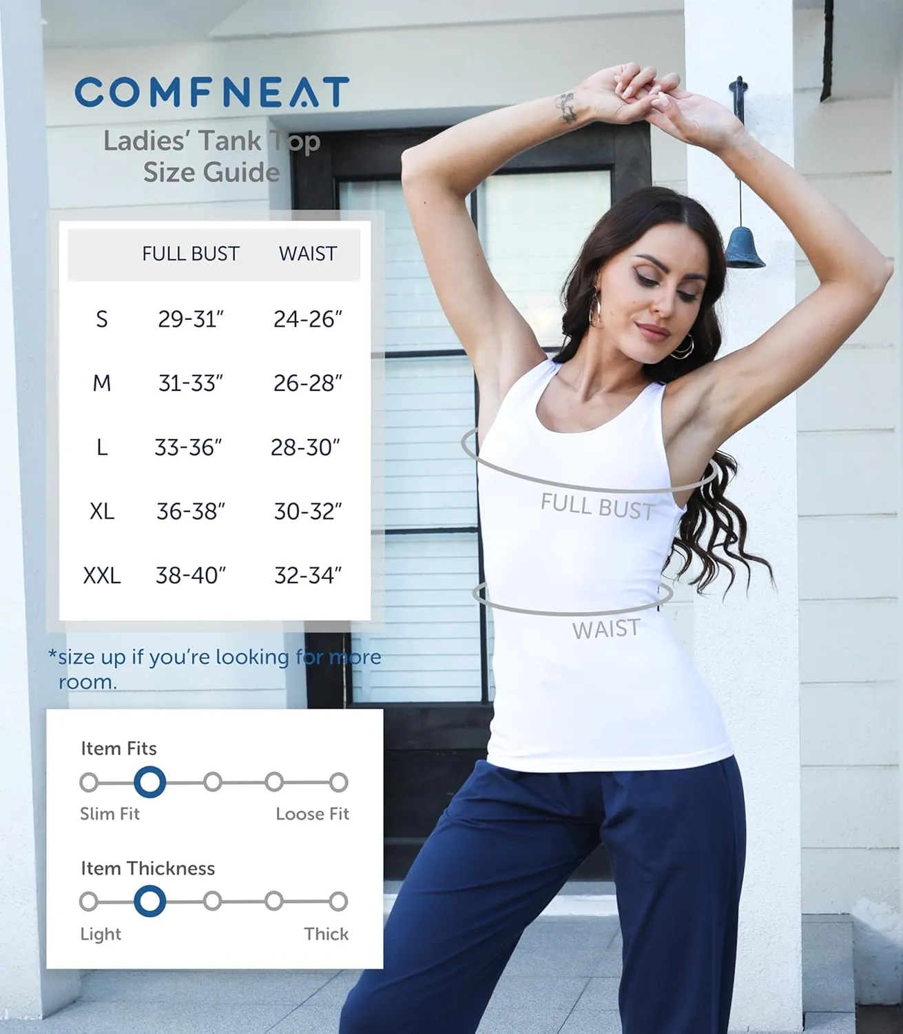 Comfneat Women's 4-Pack Slim-Fit Basic Tanks Cotton Casual Comfy Top Underwear Vests