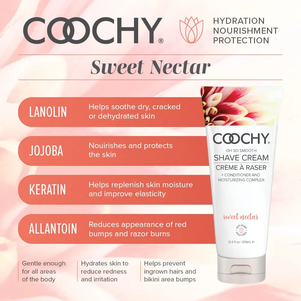 Coochy Intimate Shaving Cream | Shave Conditioner & Moisturizer for Face & Body | Ideal for Sensitive Skin Care, Anti-Bump | Sweet Nectar, 12.5 oz