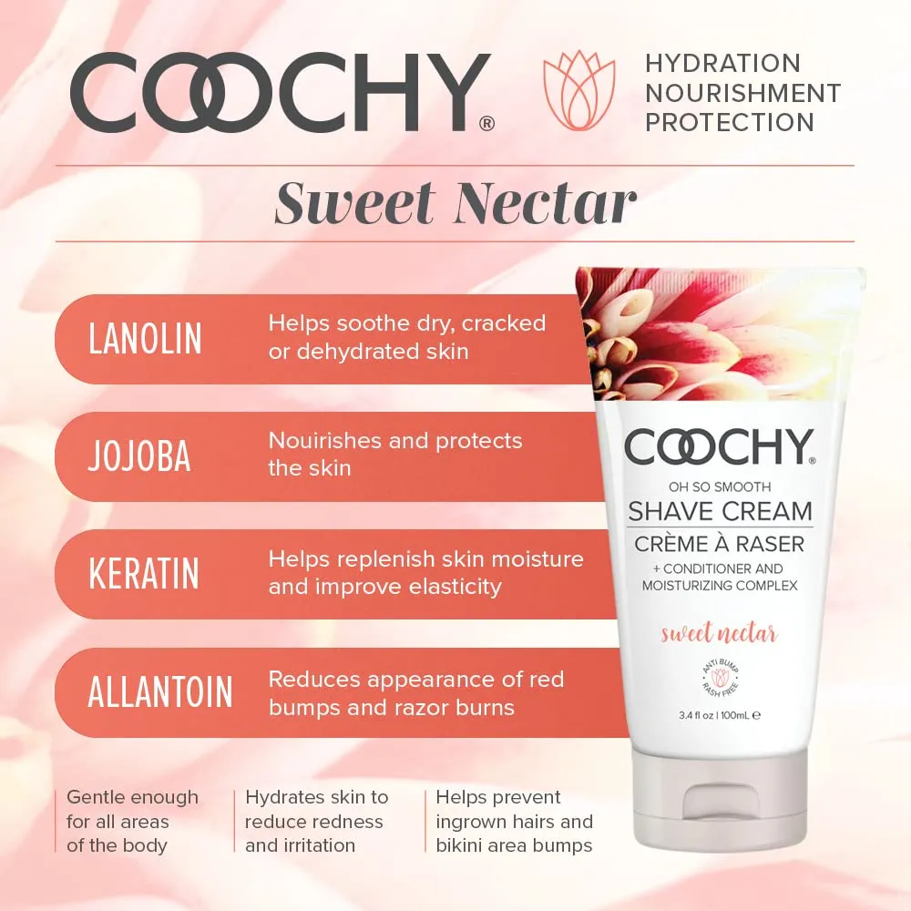 Coochy Intimate Shaving Cream | Shave Conditioner & Moisturizer for Face & Body | Ideal for Sensitive Skin Care, Anti-Bump | Sweet Nectar, 3.4 oz