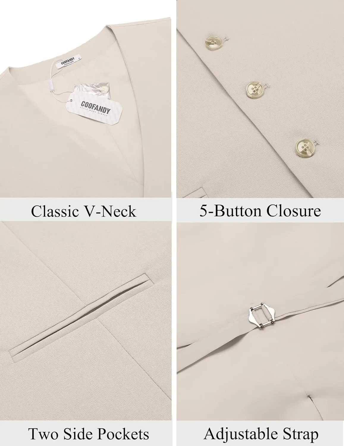 COOFANDY Men's Linen Vest Casual Linen Slim Fit Suit Vests Dress Waistcoat Wedding Business Prom