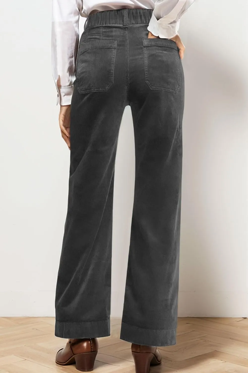 Corduroy Pants Women Elastic Waist Flare Pants Bell Bottom Business Casual Trousers Pants for Women