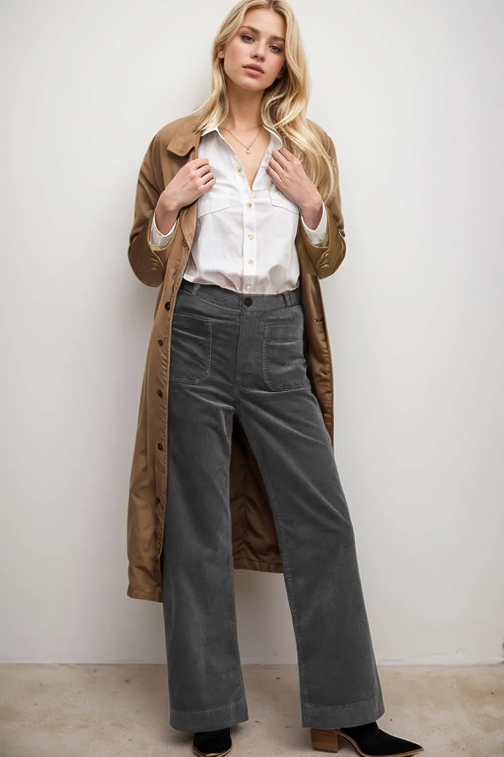 Corduroy Pants Women Elastic Waist Flare Pants Bell Bottom Business Casual Trousers Pants for Women