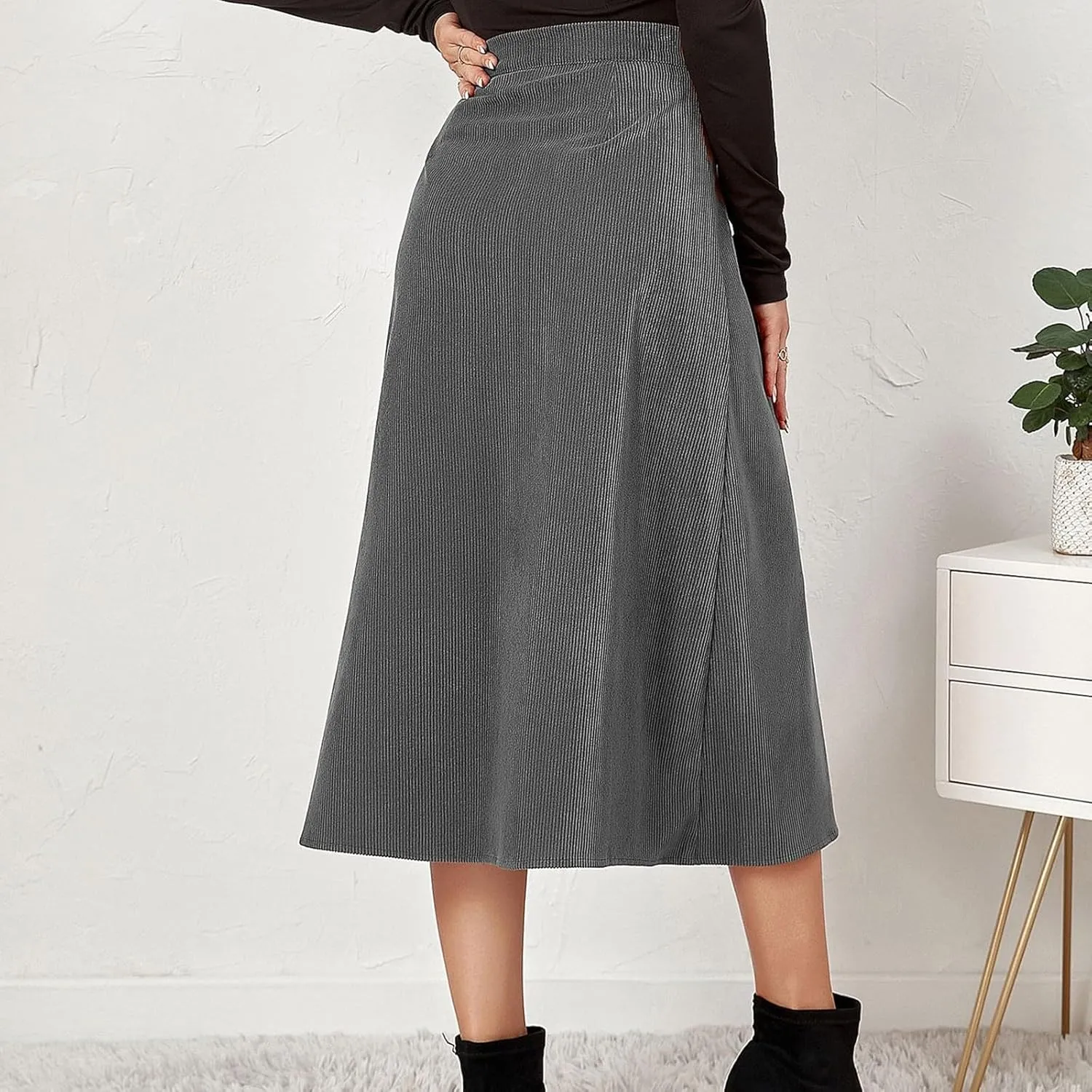 Corduroy Skirt Women High Waisted Suede Skirts Button Down A Line Midi Skirt Fall Winter Business Casual Long Skirts