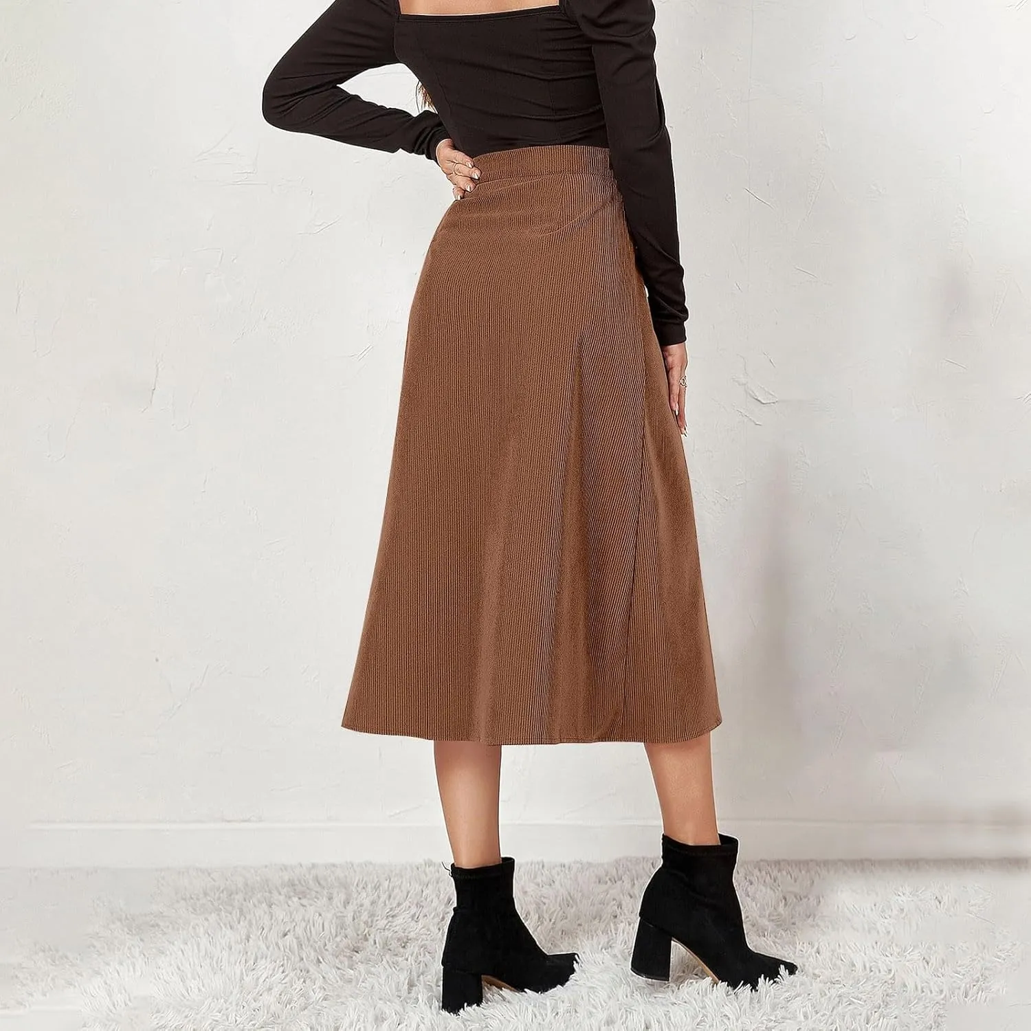 Corduroy Skirt Women High Waisted Suede Skirts Button Down A Line Midi Skirt Fall Winter Business Casual Long Skirts