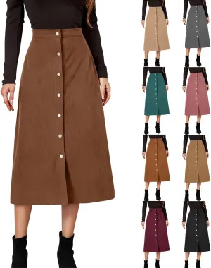 Corduroy Skirt Women High Waisted Suede Skirts Button Down A Line Midi Skirt Fall Winter Business Casual Long Skirts