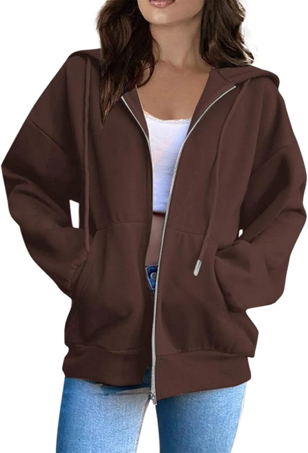 COTECRAM Women Zip Up Y2K Hoodie Fall Oversized Sweatshirts Casual Long Sleeve Drawstring Hooded Jacket 2024 Clothes