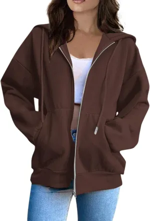 COTECRAM Women Zip Up Y2K Hoodie Fall Oversized Sweatshirts Casual Long Sleeve Drawstring Hooded Jacket 2024 Clothes