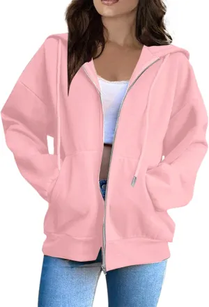 COTECRAM Women Zip Up Y2K Hoodie Fall Oversized Sweatshirts Casual Long Sleeve Drawstring Hooded Jacket 2024 Clothes