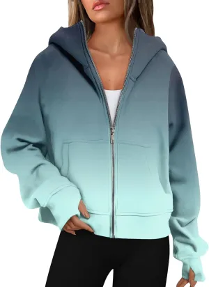 COTECRAM Womens Full Zip Up Hoodie Long Sleeve Oversized Graphic Sweatshirt Fall Jacket with Pockets Fashion Clothes 2024