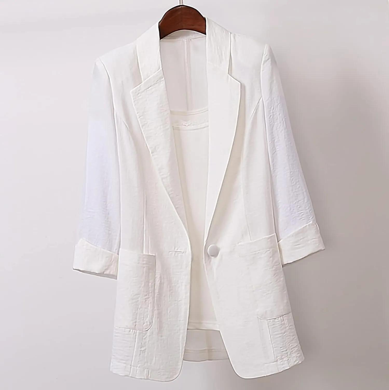 Cotton Linen Blazer for Womens Long Sleeve Stretchy Lightweight Casual Work Jacket Open Front 2024 Work Suit Jackets