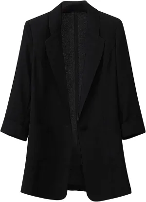 Cotton Linen Blazer for Womens Long Sleeve Stretchy Lightweight Casual Work Jacket Open Front 2024 Work Suit Jackets