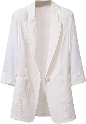 Cotton Linen Blazer for Womens Long Sleeve Stretchy Lightweight Casual Work Jacket Open Front 2024 Work Suit Jackets