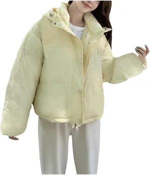 Cotton Padded Coats for Women Fashion Winter Cropped Hooded Puffer Jacket Zip Up Button Parka Jacket with Pockets