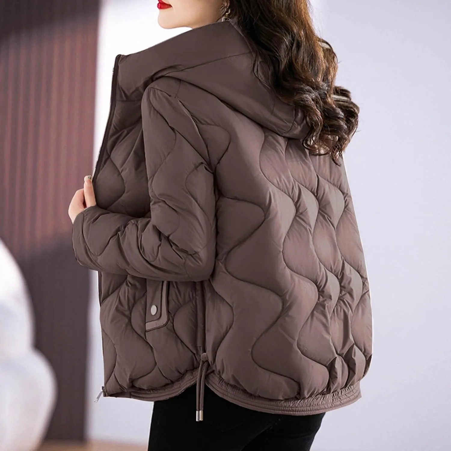 Cotton Padded Outerwear Coats for Women Zip Up Quilted Jackets Lightweight Thermal Winter Puffer Parka with Pockets