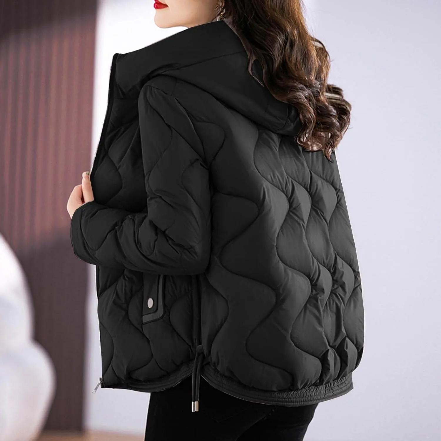 Cotton Padded Outerwear Coats for Women Zip Up Quilted Jackets Lightweight Thermal Winter Puffer Parka with Pockets
