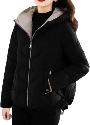 Cotton Padded Outerwear Coats for Women Zip Up Quilted Jackets Lightweight Thermal Winter Puffer Parka with Pockets