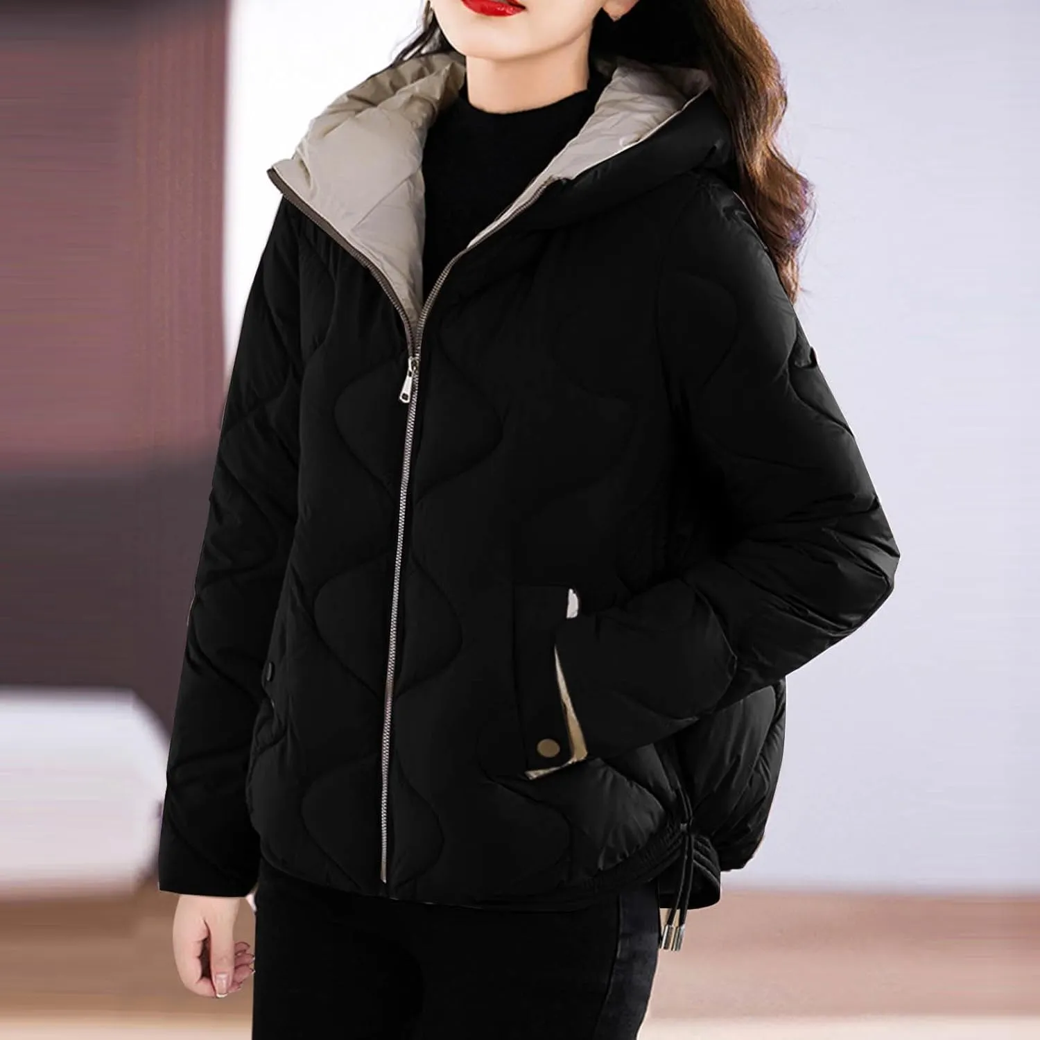 Cotton Padded Outerwear Coats for Women Zip Up Quilted Jackets Lightweight Thermal Winter Puffer Parka with Pockets