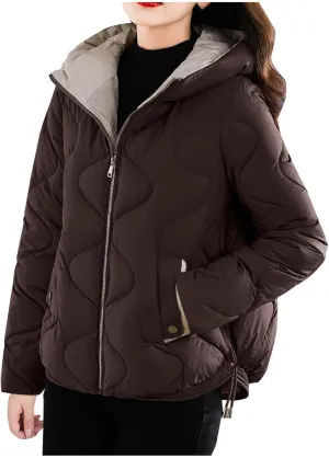 Cotton Padded Outerwear Coats for Women Zip Up Quilted Jackets Lightweight Thermal Winter Puffer Parka with Pockets