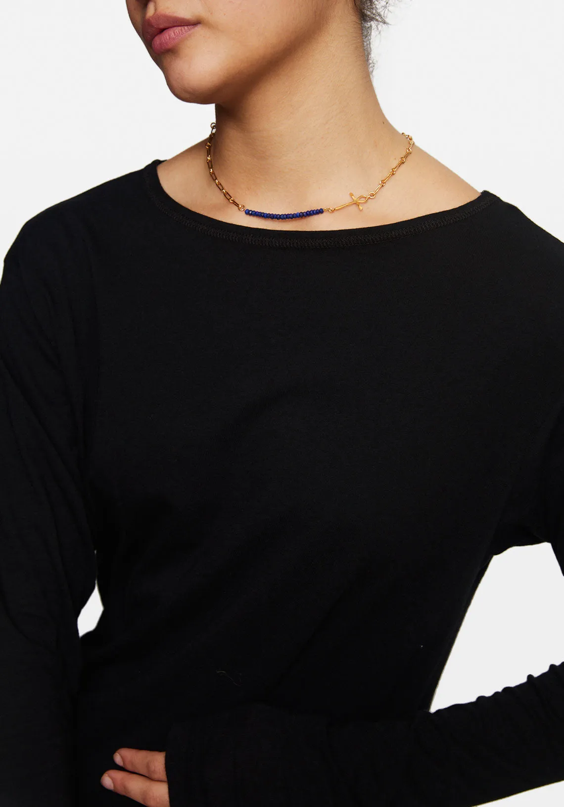 COVERSTITCH DETAIL L/S T.SHIRT BLACK