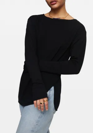 COVERSTITCH DETAIL L/S T.SHIRT BLACK