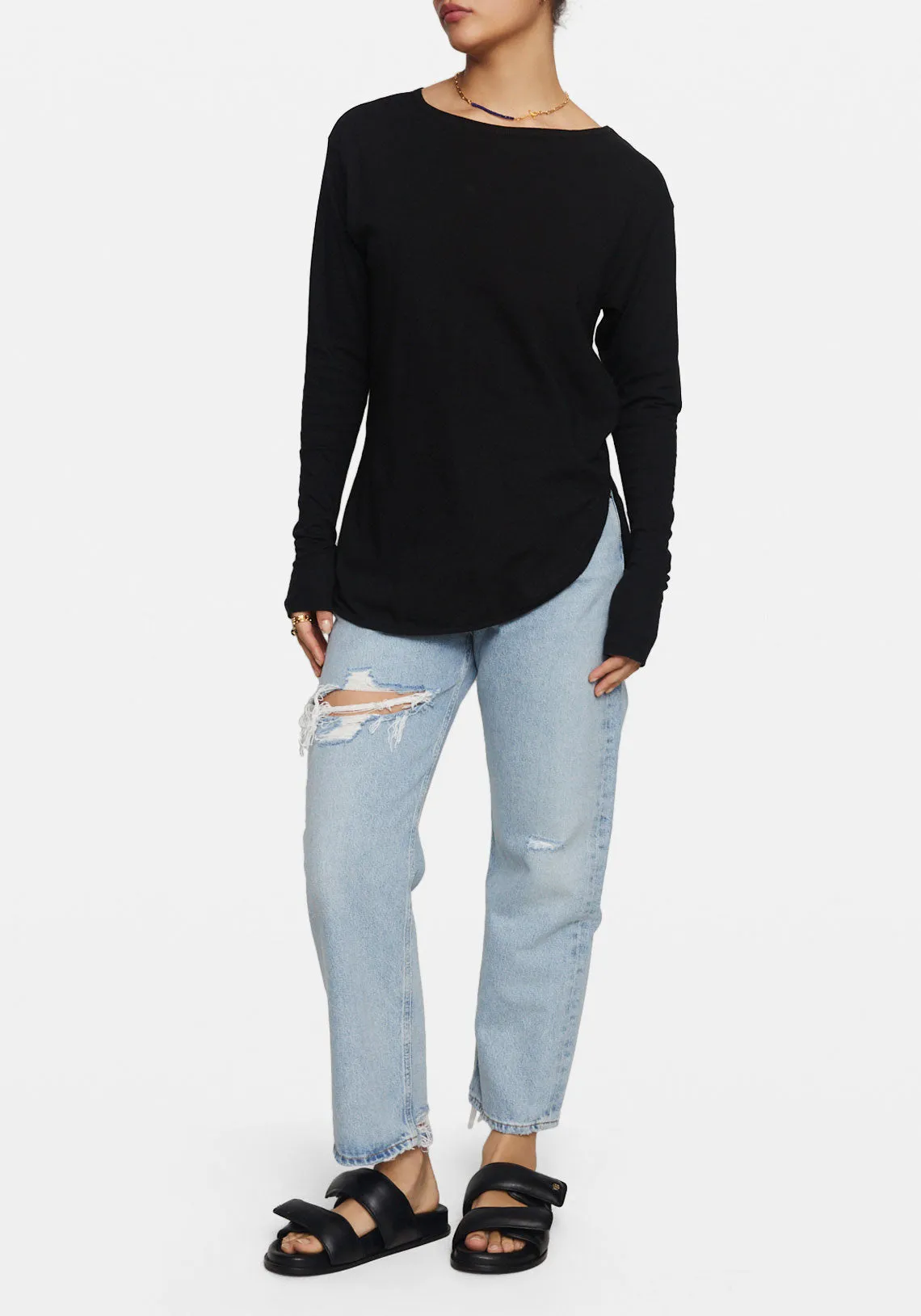 COVERSTITCH DETAIL L/S T.SHIRT BLACK