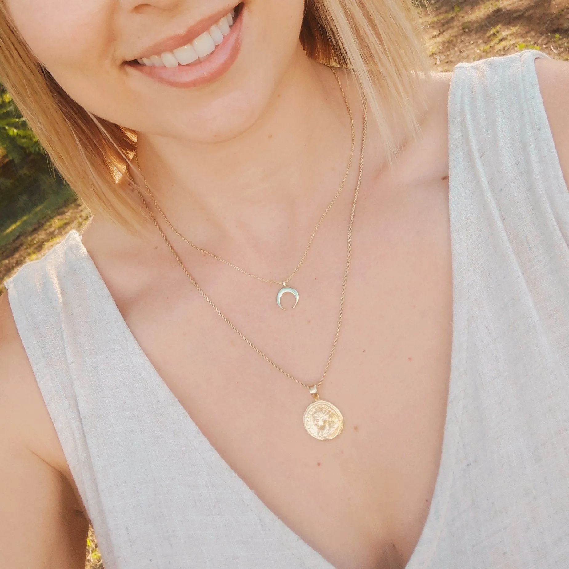 Crescent Moon Pendant - Sterling Silver Rose Gold Plated
