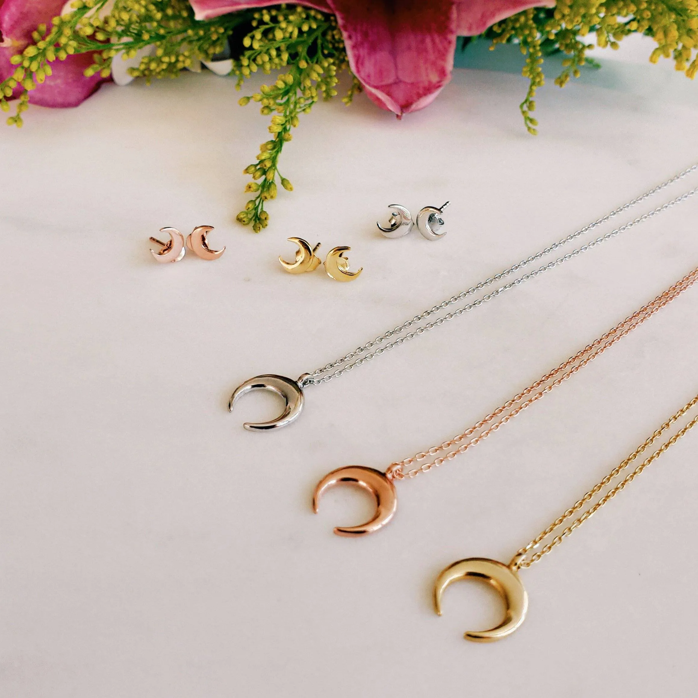Crescent Moon Pendant - Sterling Silver Rose Gold Plated
