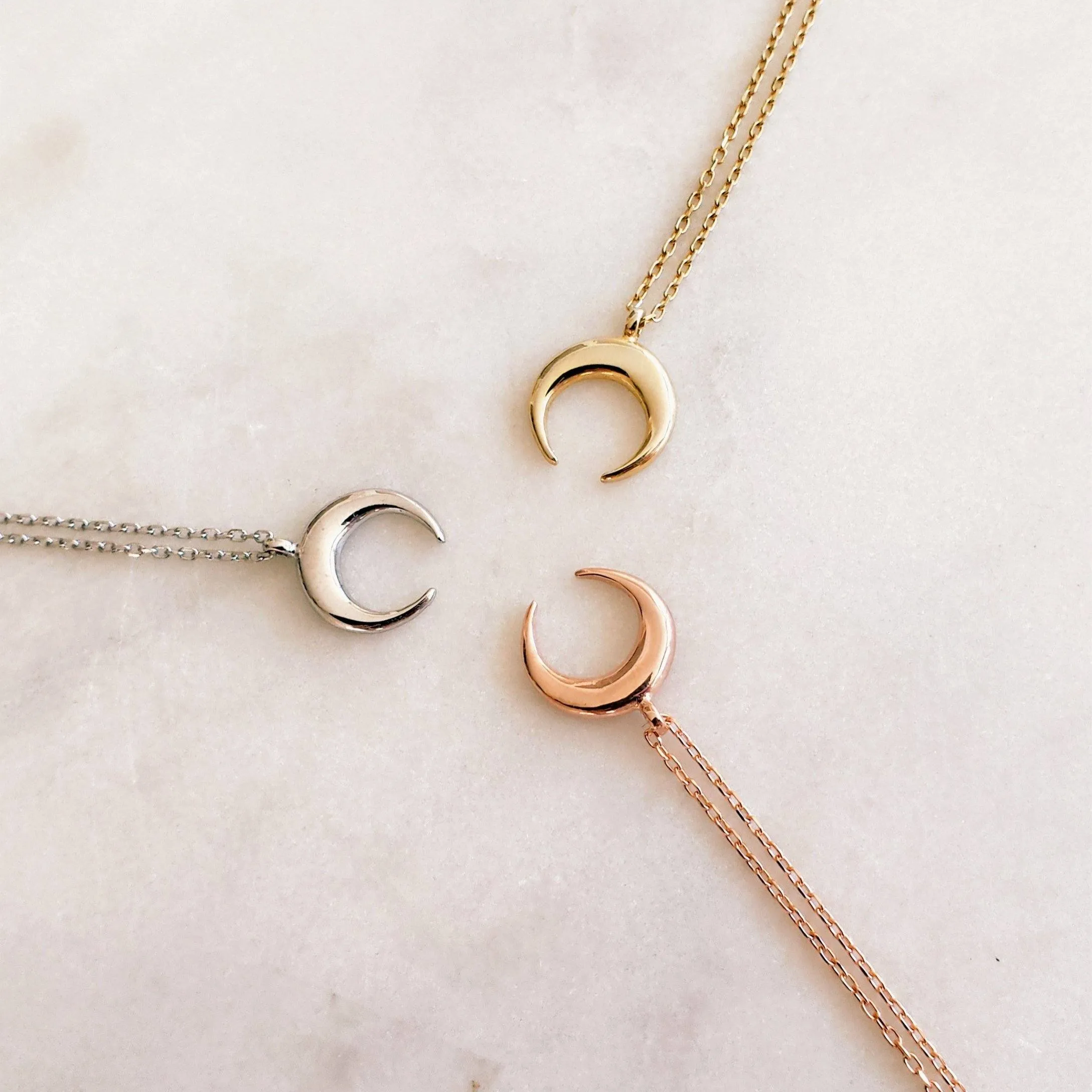 Crescent Moon Pendant - Sterling Silver Rose Gold Plated