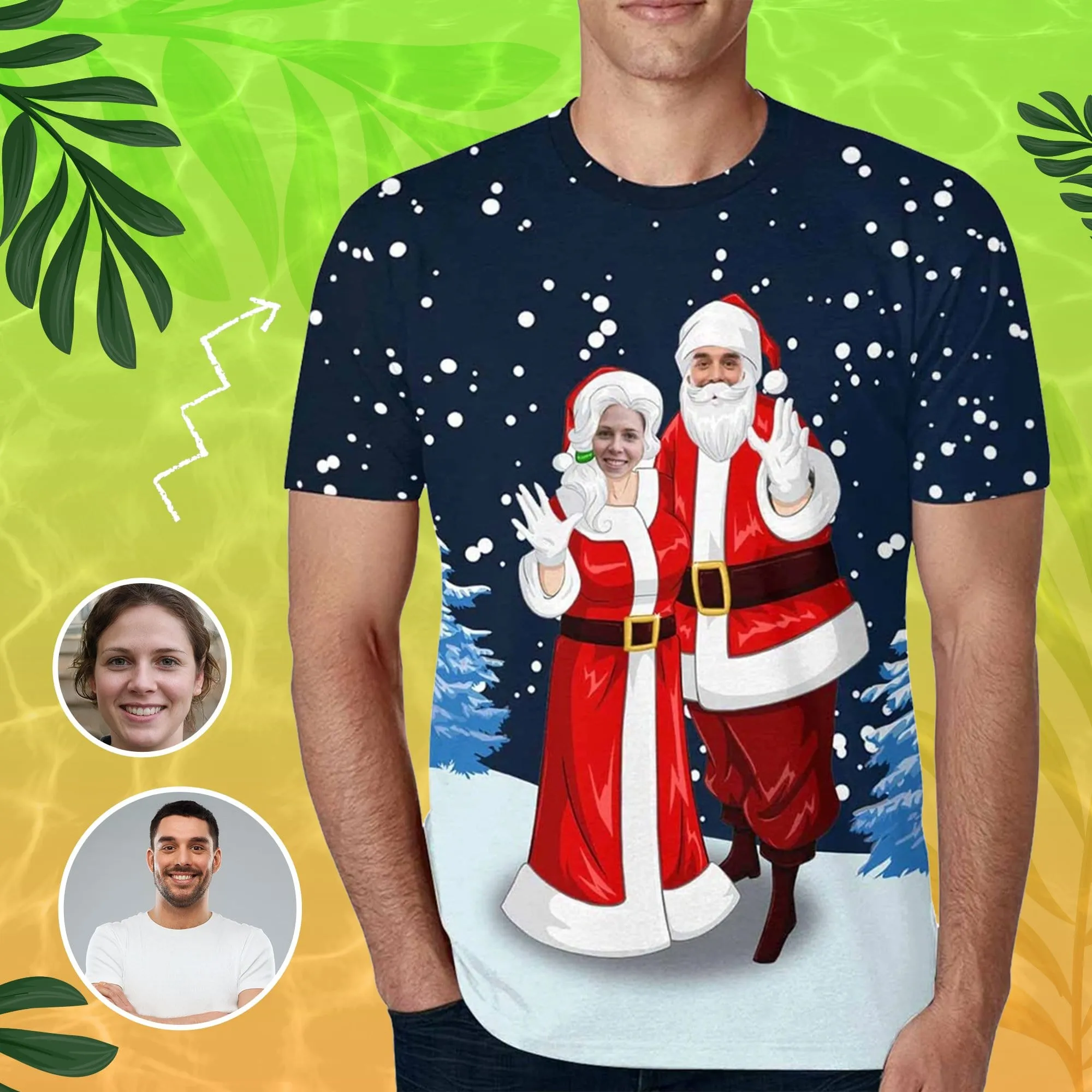 Custom Face Shirts Couple Christmas Print Men's All Over Print T-shirt with Personalized Pictures