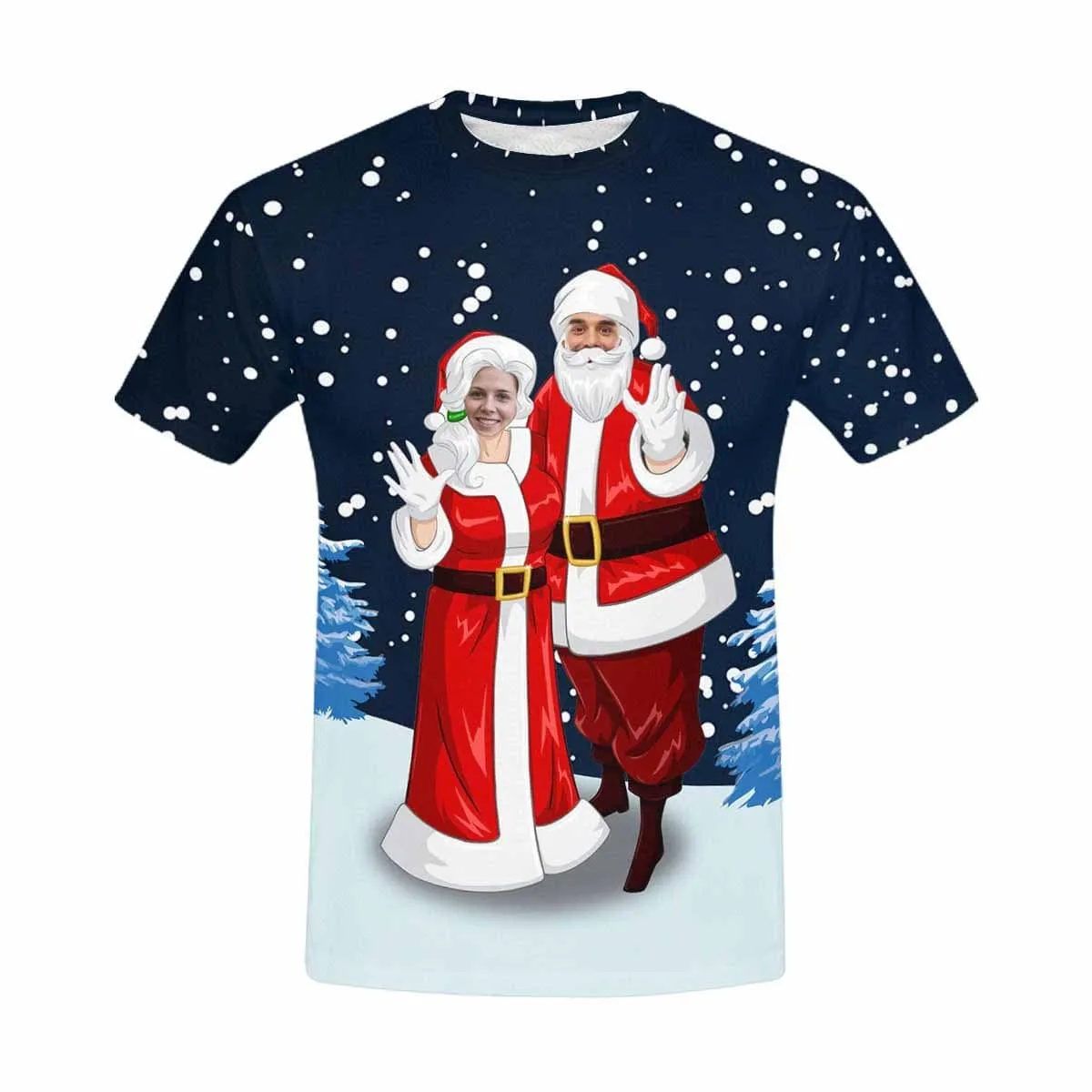 Custom Face Shirts Couple Christmas Print Men's All Over Print T-shirt with Personalized Pictures