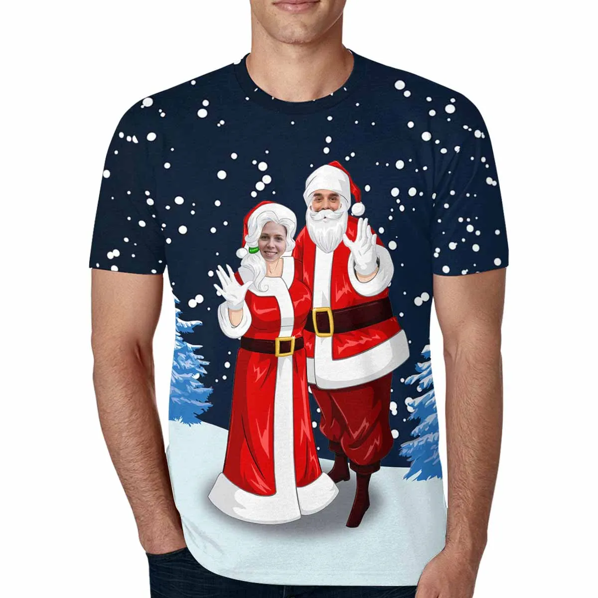 Custom Face Shirts Couple Christmas Print Men's All Over Print T-shirt with Personalized Pictures