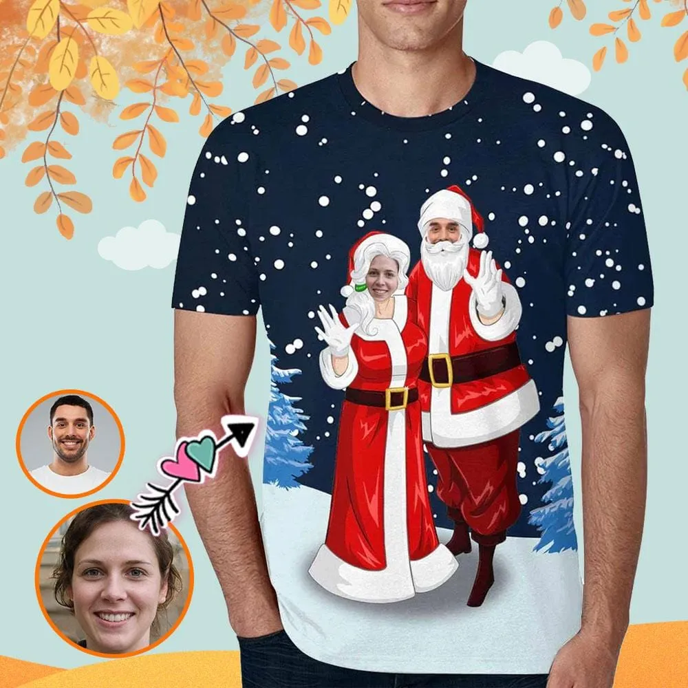 Custom Face Shirts Couple Christmas Print Men's All Over Print T-shirt with Personalized Pictures