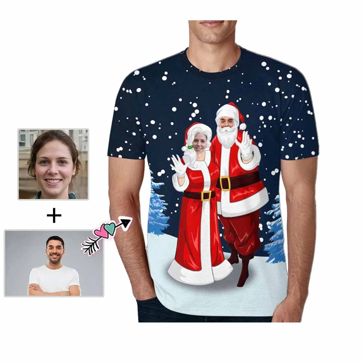 Custom Face Shirts Couple Christmas Print Men's All Over Print T-shirt with Personalized Pictures