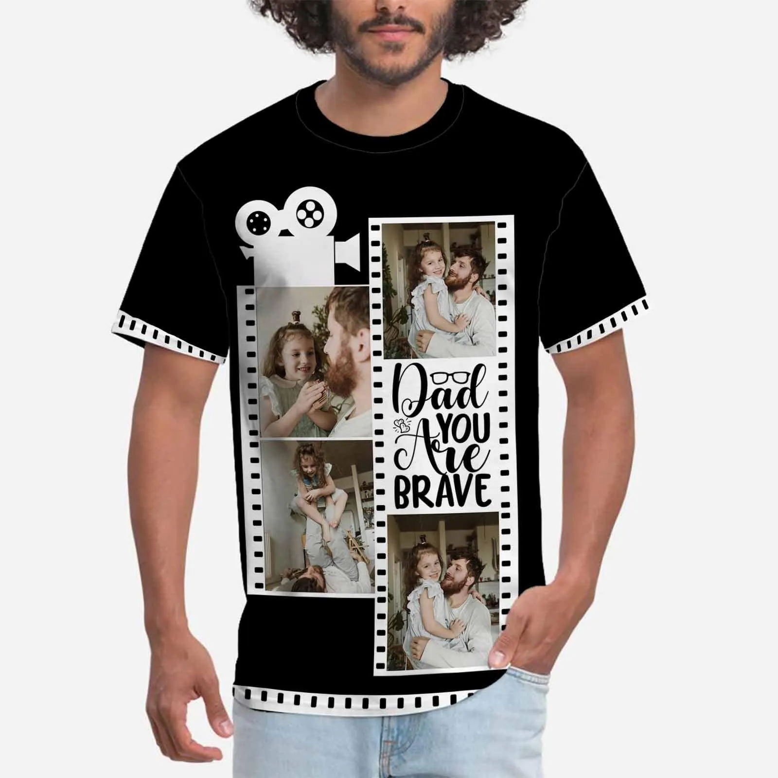 Custom Tee with Photo Dad Are Brave Men's All Over Print T-shirt with Personalized Pictures for Father's Day