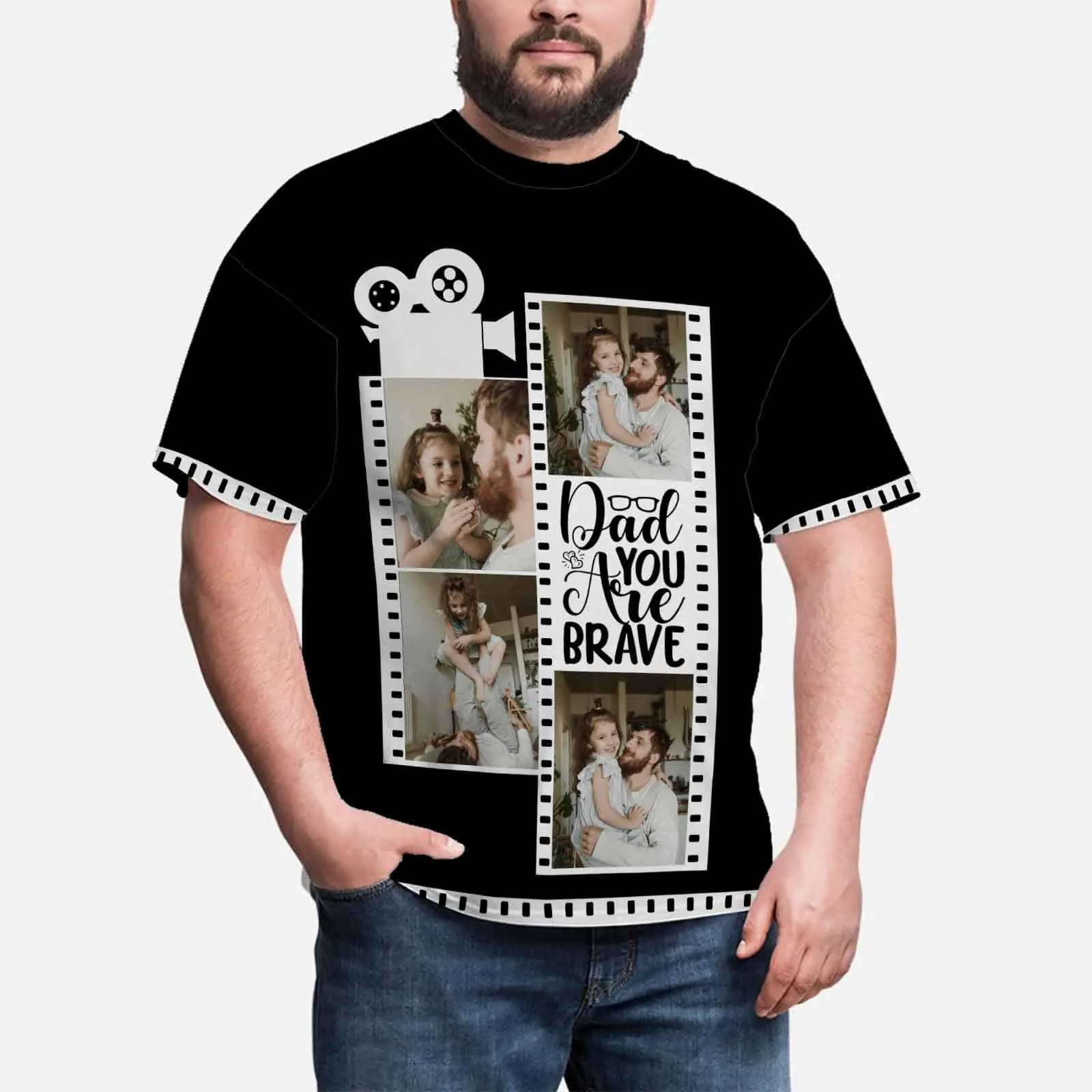 Custom Tee with Photo Dad Are Brave Men's All Over Print T-shirt with Personalized Pictures for Father's Day