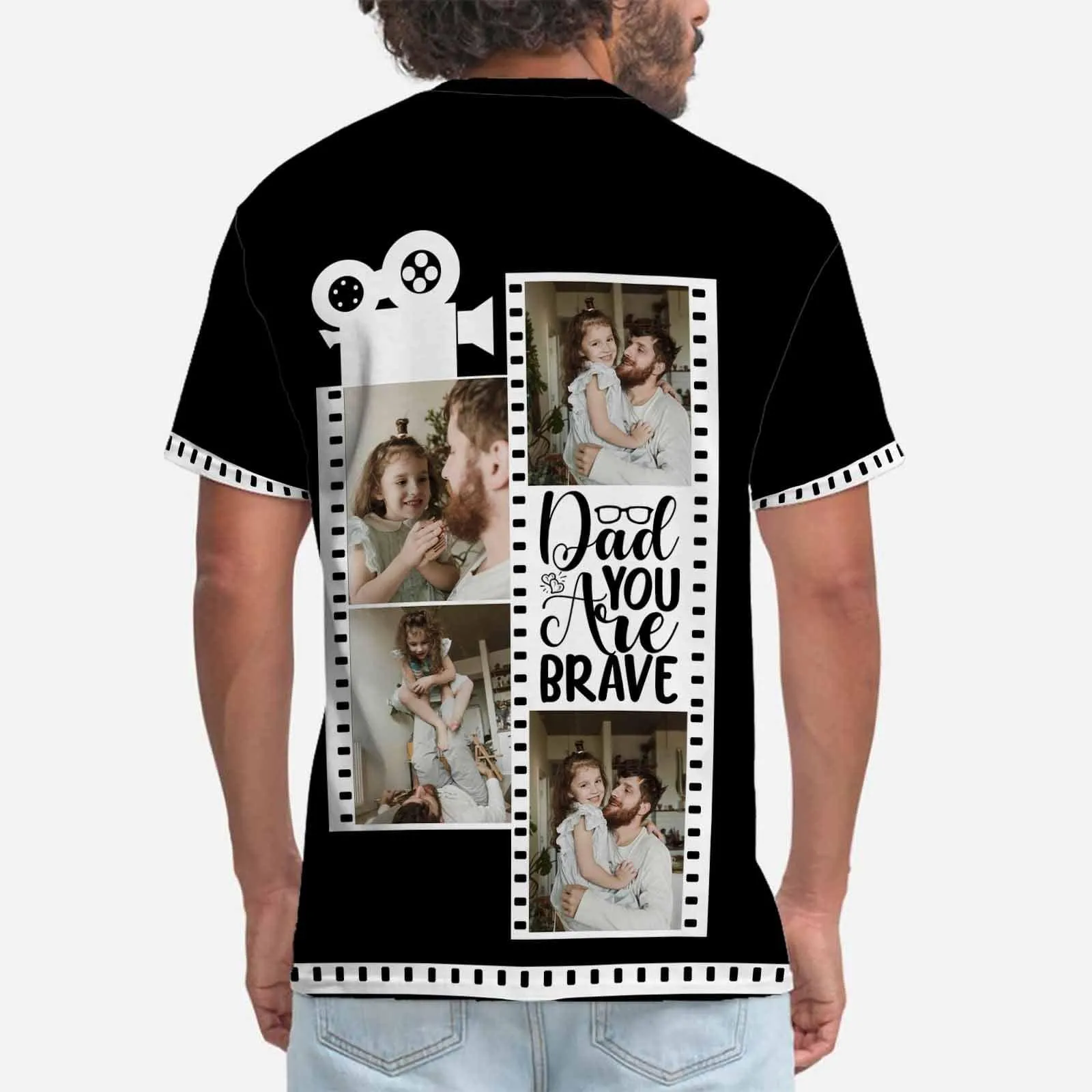 Custom Tee with Photo Dad Are Brave Men's All Over Print T-shirt with Personalized Pictures for Father's Day