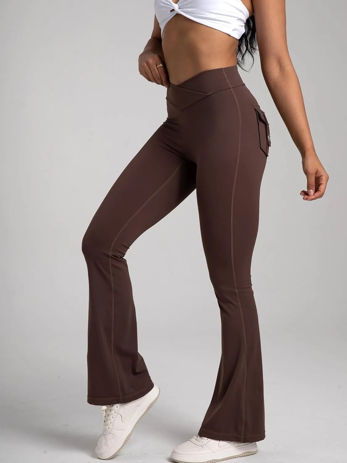 Danysu Flare Leggings with Pockets for Women Scrunch Butt Lifting Cargo Leggings V Waist Tummy Control Bootcut Yoga Pants