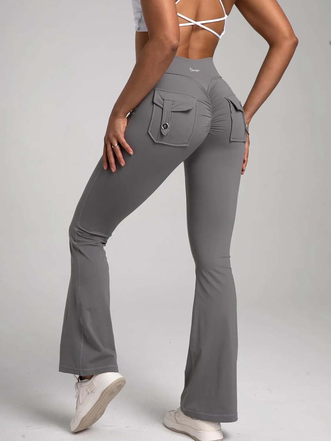Danysu Flare Leggings with Pockets for Women Scrunch Butt Lifting Cargo Leggings V Waist Tummy Control Bootcut Yoga Pants
