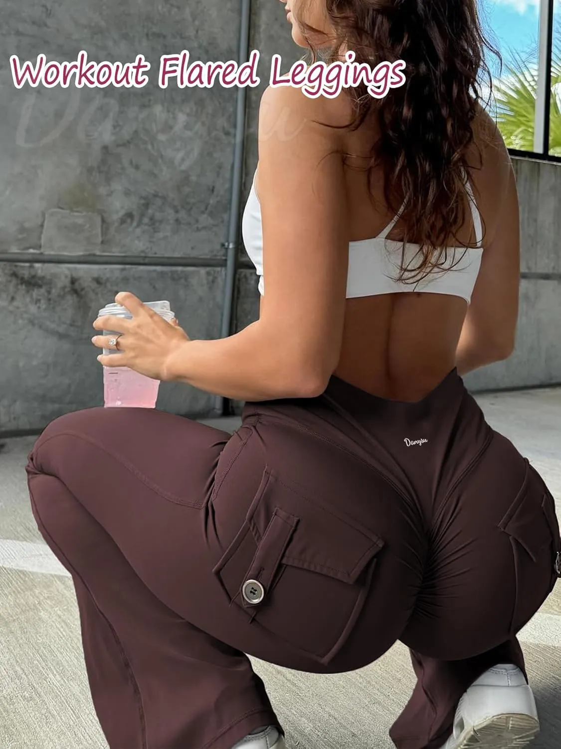 Danysu Flare Leggings with Pockets for Women Scrunch Butt Lifting Cargo Leggings V Waist Tummy Control Bootcut Yoga Pants
