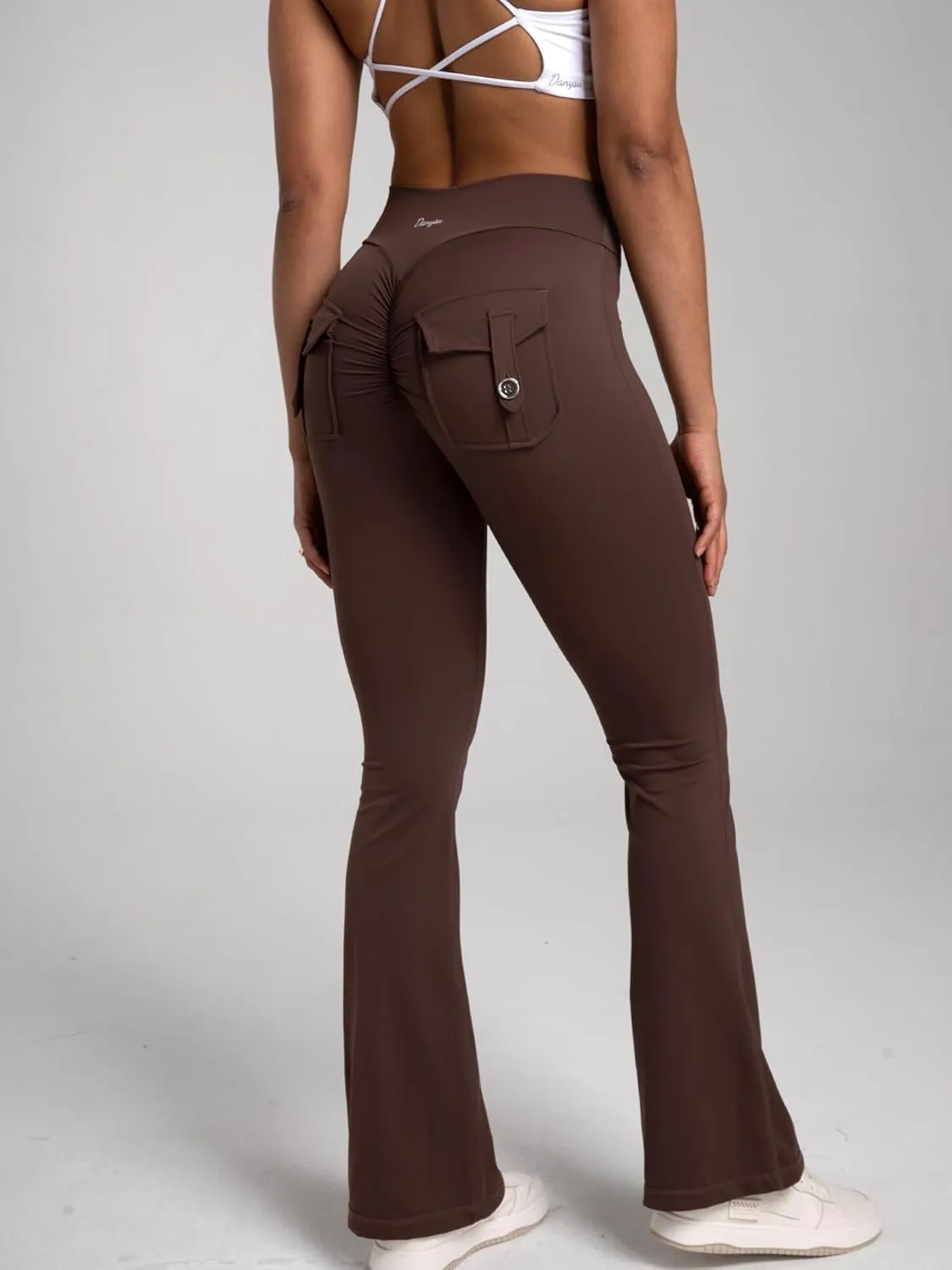Danysu Flare Leggings with Pockets for Women Scrunch Butt Lifting Cargo Leggings V Waist Tummy Control Bootcut Yoga Pants